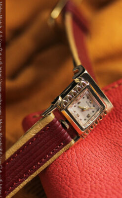 ジャガールクルト 立体感ある装飾の女性用金無垢アンティーク腕時計 【1950年頃】-W1528-11