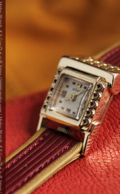 ジャガールクルト 立体感ある装飾の女性用金無垢アンティーク腕時計 【1950年頃】-W1528-15