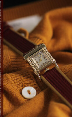 ジャガールクルト 立体感ある装飾の女性用金無垢アンティーク腕時計 【1950年頃】-W1528-2