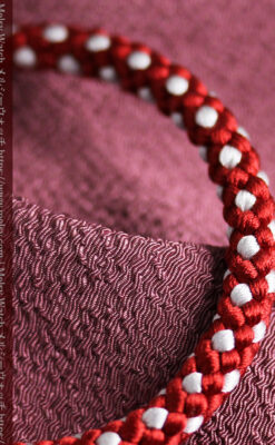 懐中時計用の絹製組み紐・時計紐【深赤&白鼠】-CS8031-4