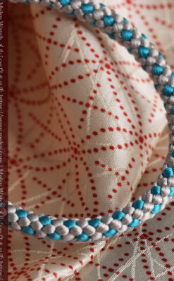 懐中時計用の絹製組み紐・時計紐【白鼠&ターコイズブルー】-CS8035-3