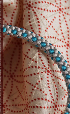 懐中時計用の絹製組み紐・時計紐【白鼠&ターコイズブルー】-CS8035-4