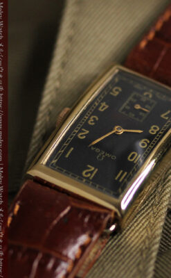 オメガのシックな黒色文字盤 品ある縦長アンティーク腕時計 【1940年製】-W1529-10