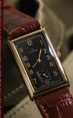 オメガのシックな黒色文字盤 品ある縦長アンティーク腕時計 【1940年製】-W1529-12