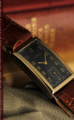 オメガのシックな黒色文字盤 品ある縦長アンティーク腕時計 【1940年製】-W1529-15