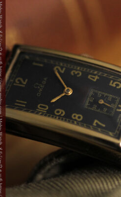 オメガのシックな黒色文字盤 品ある縦長アンティーク腕時計 【1940年製】-W1529-16