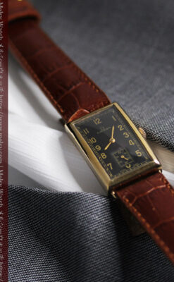 オメガのシックな黒色文字盤 品ある縦長アンティーク腕時計 【1940年製】-W1529-18