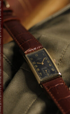 オメガのシックな黒色文字盤 品ある縦長アンティーク腕時計 【1940年製】-W1529-2