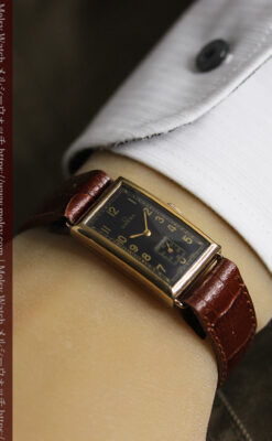 オメガのシックな黒色文字盤 品ある縦長アンティーク腕時計 【1940年製】-W1529-29