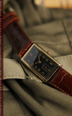 オメガのシックな黒色文字盤 品ある縦長アンティーク腕時計 【1940年製】-W1529-3