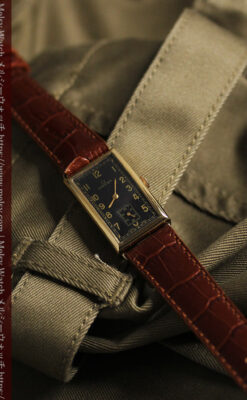 オメガのシックな黒色文字盤 品ある縦長アンティーク腕時計 【1940年製】-W1529-4