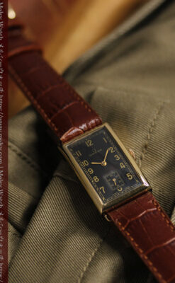 オメガのシックな黒色文字盤 品ある縦長アンティーク腕時計 【1940年製】-W1529-5