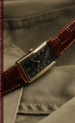 オメガのシックな黒色文字盤 品ある縦長アンティーク腕時計 【1940年製】-W1529-6