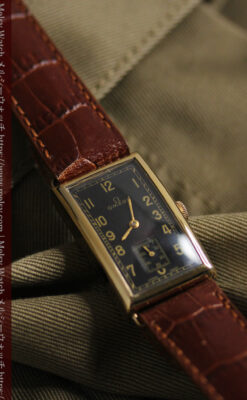 オメガのシックな黒色文字盤 品ある縦長アンティーク腕時計 【1940年製】-W1529-7