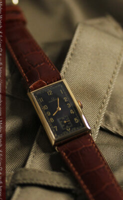 オメガのシックな黒色文字盤 品ある縦長アンティーク腕時計 【1940年製】-W1529-8