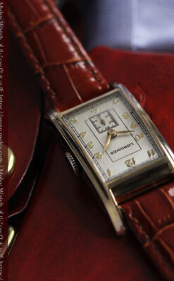 ロンジンの曲線の綺麗な縦長アンティーク金無垢腕時計 【1943年製】-W1530-1