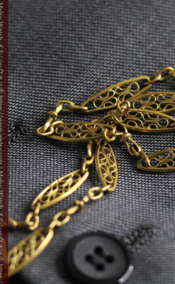 細工の綺麗な長めの懐中時計チェーン-C0490-6