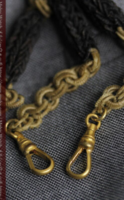 2色の毛で編まれたチェーン状のアンティーク懐中時計紐-C0491-11