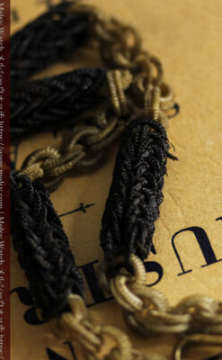 2色の毛で編まれたチェーン状のアンティーク懐中時計紐-C0491-16