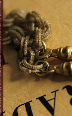 2色の毛で編まれたチェーン状のアンティーク懐中時計紐-C0491-17