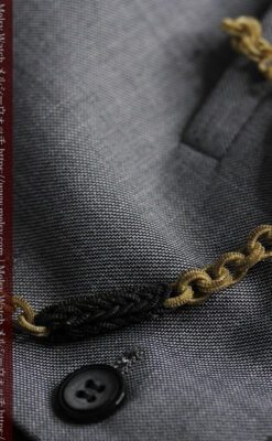 2色の毛で編まれたチェーン状のアンティーク懐中時計紐-C0491-5