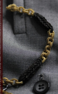 2色の毛で編まれたチェーン状のアンティーク懐中時計紐-C0491-6