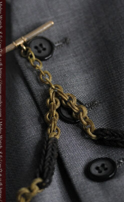 2色の毛で編まれたチェーン状のアンティーク懐中時計紐-C0491-7