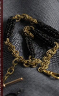 2色の毛で編まれたチェーン状のアンティーク懐中時計紐-C0491-8