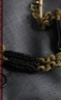 2色の毛で編まれたチェーン状のアンティーク懐中時計紐-C0491-9