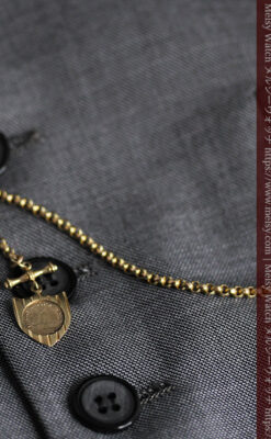 盾形飾りの付いた短いちょい掛け金無垢懐中時計チェーン-C0492-10