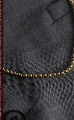 盾形飾りの付いた短いちょい掛け金無垢懐中時計チェーン-C0492-11