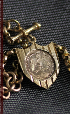 盾形飾りの付いた短いちょい掛け金無垢懐中時計チェーン-C0492-13