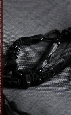 ガラス細工の装飾で飾られたアンティーク懐中時計用の黒紐-C0493-17