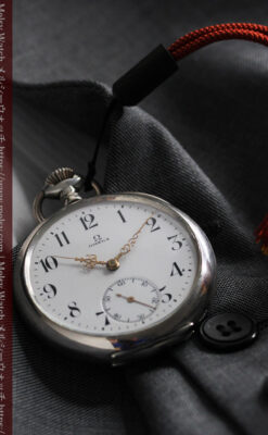 オメガの上品で雰囲気のある銀無垢アンティーク懐中時計 【1914年製】-P2303-11