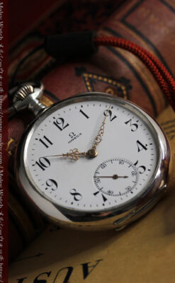 オメガの上品で雰囲気のある銀無垢アンティーク懐中時計 【1914年製】-P2303-13