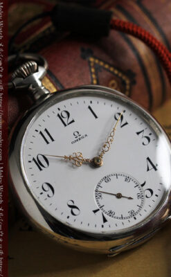 オメガの上品で雰囲気のある銀無垢アンティーク懐中時計 【1914年製】-P2303-2