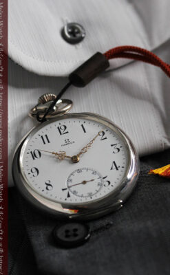 オメガの上品で雰囲気のある銀無垢アンティーク懐中時計 【1914年製】-P2303-7