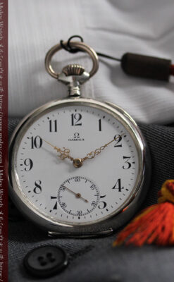 オメガの上品で雰囲気のある銀無垢アンティーク懐中時計 【1914年製】-P2303-8