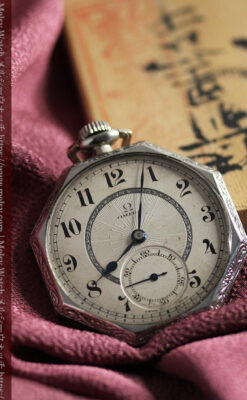 オメガ 特徴的な装飾面のアンティーク八角形懐中時計 【1922年製】-P2304-11