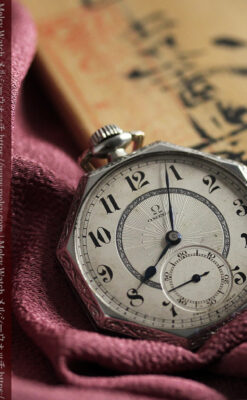 オメガ 特徴的な装飾面のアンティーク八角形懐中時計 【1922年製】-P2304-12