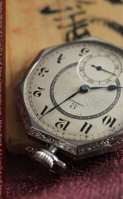 オメガ 特徴的な装飾面のアンティーク八角形懐中時計 【1922年製】-P2304-13