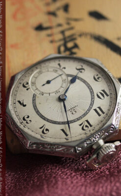 オメガ 特徴的な装飾面のアンティーク八角形懐中時計 【1922年製】-P2304-14