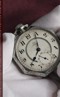 オメガ 特徴的な装飾面のアンティーク八角形懐中時計 【1922年製】-P2304-16