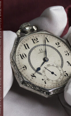 オメガ 特徴的な装飾面のアンティーク八角形懐中時計 【1922年製】-P2304-17