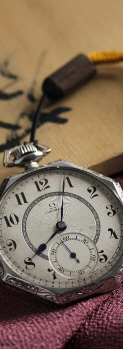 オメガ 特徴的な装飾面のアンティーク八角形懐中時計 【1922年製】-P2304-2