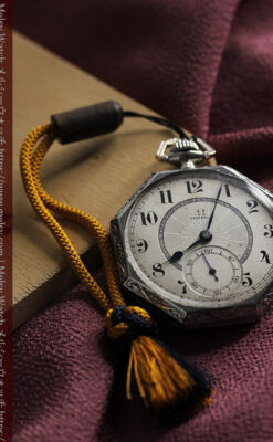 オメガ 特徴的な装飾面のアンティーク八角形懐中時計 【1922年製】-P2304-3