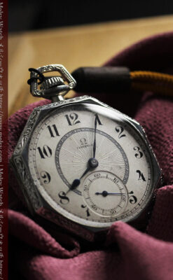 オメガ 特徴的な装飾面のアンティーク八角形懐中時計 【1922年製】-P2304-6