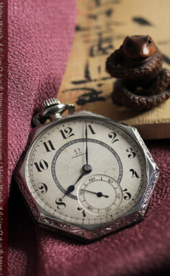 オメガ 特徴的な装飾面のアンティーク八角形懐中時計 【1922年製】-P2304-7