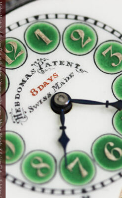 ヘブドマス 緑のエナメル装飾が美しい8日巻懐中時計 【1940年頃】-P2305-1