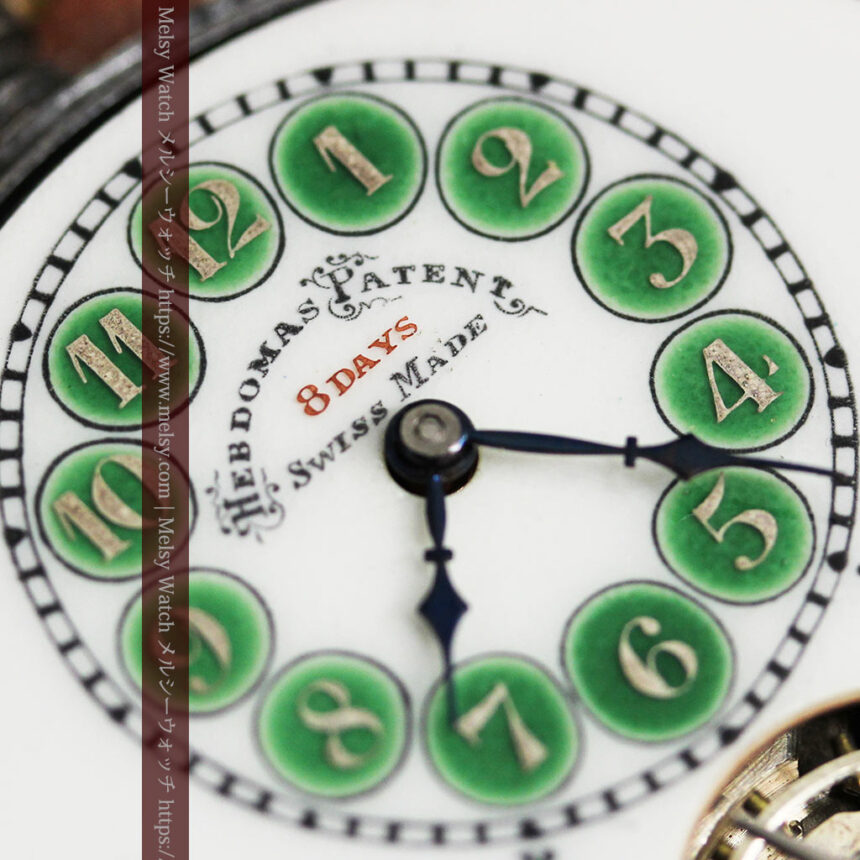 ヘブドマス 緑のエナメル装飾が美しい8日巻懐中時計 【1940年頃】-P2305-1
